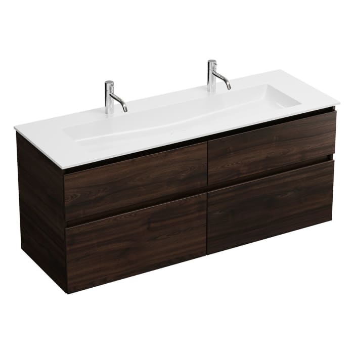 burgbad Lin20 Waschtischunterschrank mit Mineralguss-Waschtisch 142 cm, 4 Auszüge