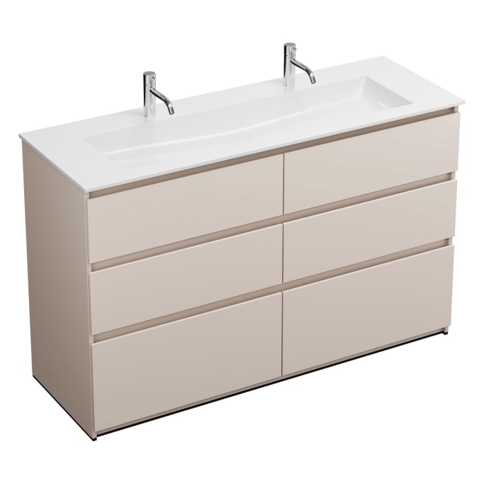 burgbad Lin20 Waschtischunterschrank mit Mineralguss-Waschtisch 142 cm, 6 Auszüge