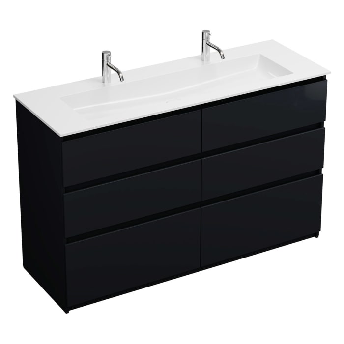 burgbad Lin20 Waschtischunterschrank mit Mineralguss-Waschtisch 142 cm, 6 Auszüge