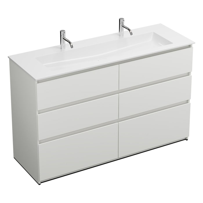 burgbad Lin20 Waschtischunterschrank mit Mineralguss-Waschtisch 142 cm, 6 Auszüge