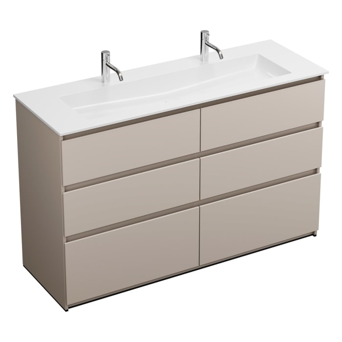 burgbad Lin20 Waschtischunterschrank mit Mineralguss-Waschtisch 142 cm, 6 Auszüge