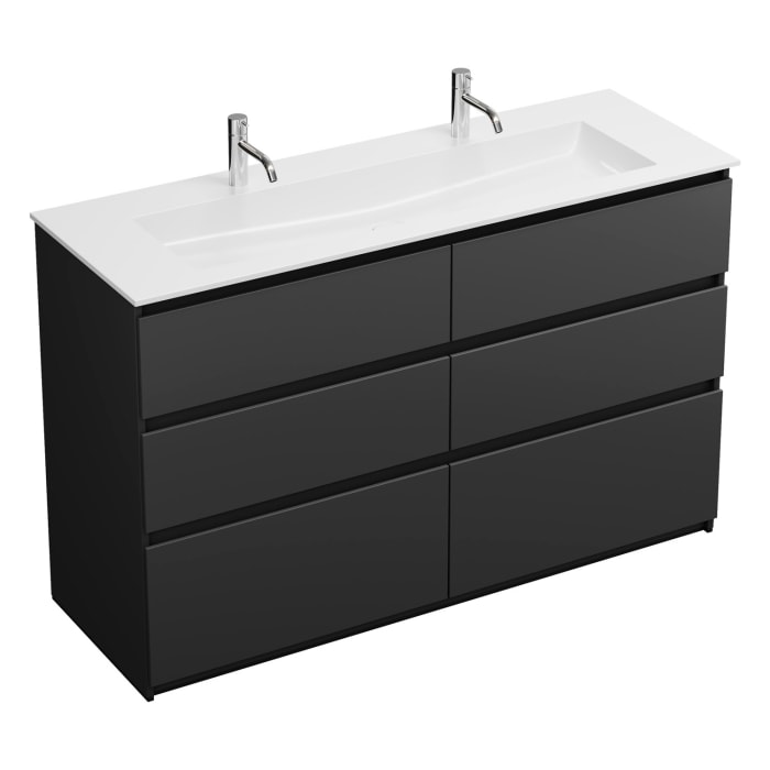 burgbad Lin20 Waschtischunterschrank mit Mineralguss-Waschtisch 142 cm, 6 Auszüge