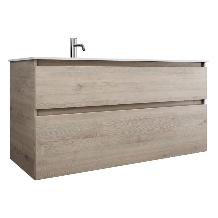 burgbad Lin20 Waschtischunterschrank mit Mineralguss-Waschtisch 122 cm, 2 Auszüge, links