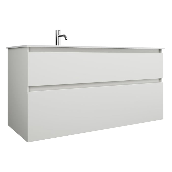 burgbad Lin20 Waschtischunterschrank mit Mineralguss-Waschtisch 122 cm, 2 Auszüge, links