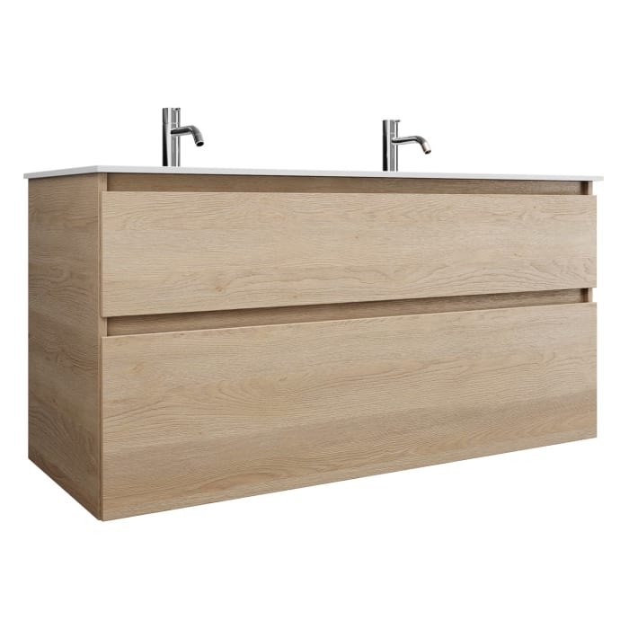 burgbad Lin20 Waschtischunterschrank mit Mineralguss-Doppelwaschtisch 122 cm, 2 Auszüge, links und rechts