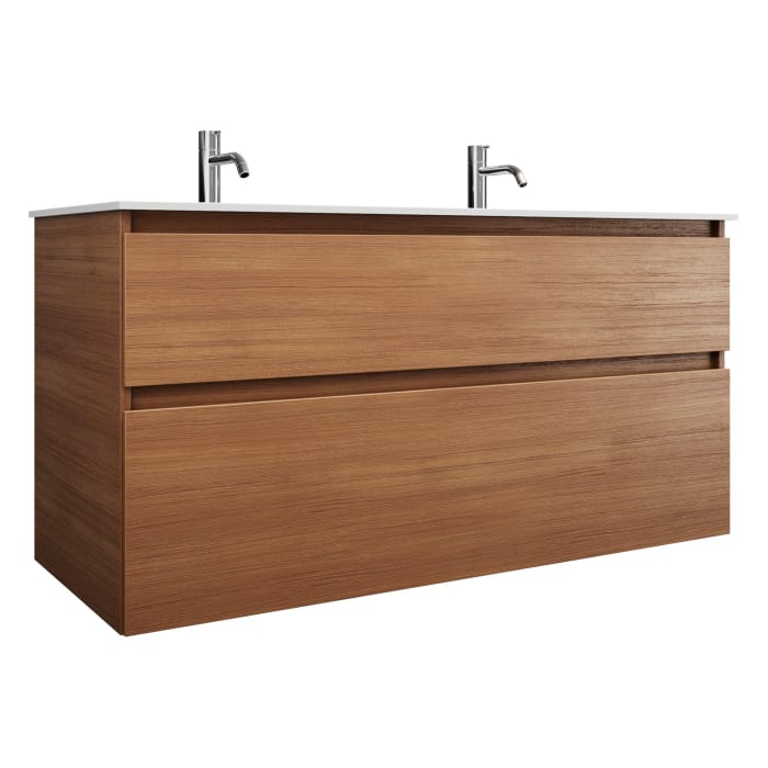 burgbad Lin20 Waschtischunterschrank mit Mineralguss-Doppelwaschtisch 122 cm, 2 Auszüge, links und rechts