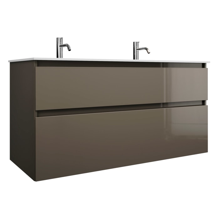 burgbad Lin20 Waschtischunterschrank mit Mineralguss-Doppelwaschtisch 122 cm, 2 Auszüge, links und rechts