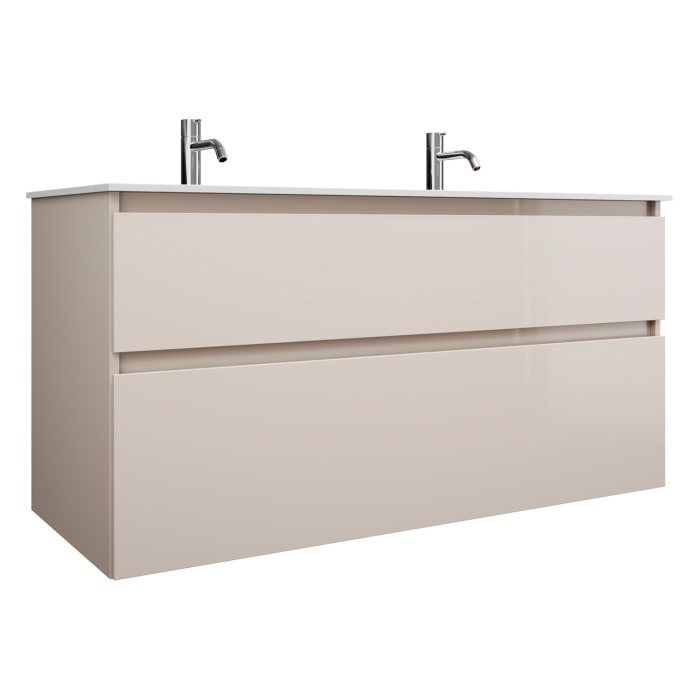 burgbad Lin20 Waschtischunterschrank mit Mineralguss-Doppelwaschtisch 122 cm, 2 Auszüge, links und rechts