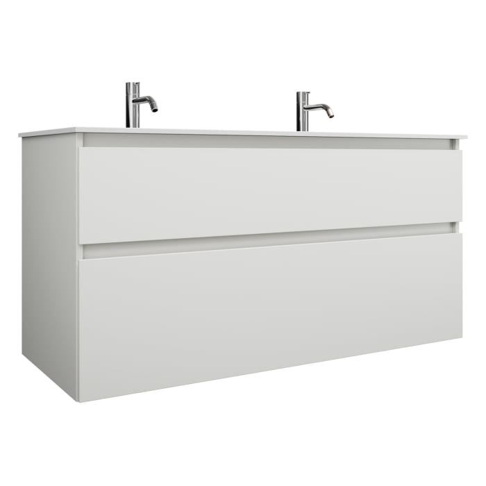 burgbad Lin20 Waschtischunterschrank mit Mineralguss-Doppelwaschtisch 122 cm, 2 Auszüge, links und rechts