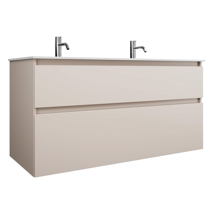 burgbad Lin20 Waschtischunterschrank mit Mineralguss-Doppelwaschtisch 122 cm, 2 Auszüge, links und rechts