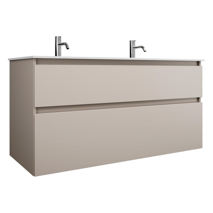 burgbad Lin20 Waschtischunterschrank mit Mineralguss-Doppelwaschtisch 122 cm, 2 Auszüge, links und rechts