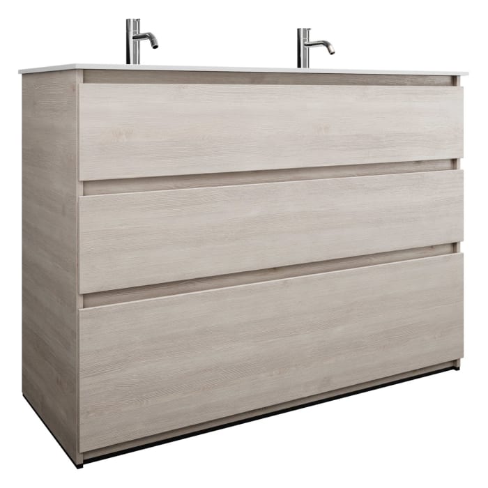 burgbad Lin20 Waschtischunterschrank mit Mineralguss-Doppelwaschtisch 122 cm, 3 Auszüge, links und rechts