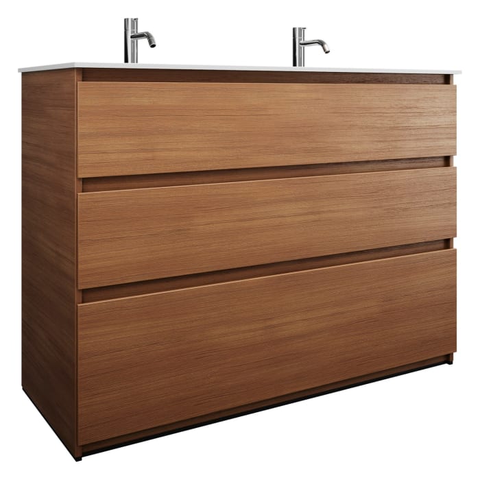 burgbad Lin20 Waschtischunterschrank mit Mineralguss-Doppelwaschtisch 122 cm, 3 Auszüge, links und rechts