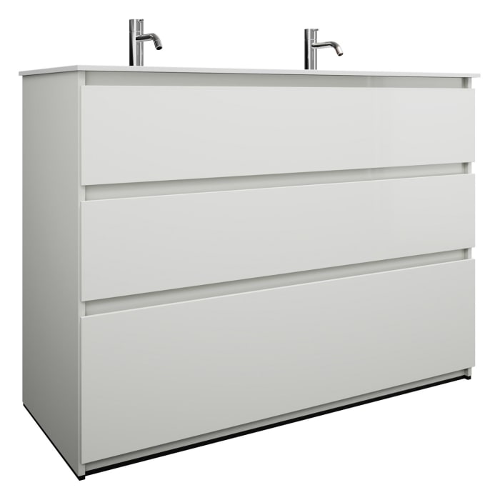 burgbad Lin20 Waschtischunterschrank mit Mineralguss-Doppelwaschtisch 122 cm, 3 Auszüge, links und rechts