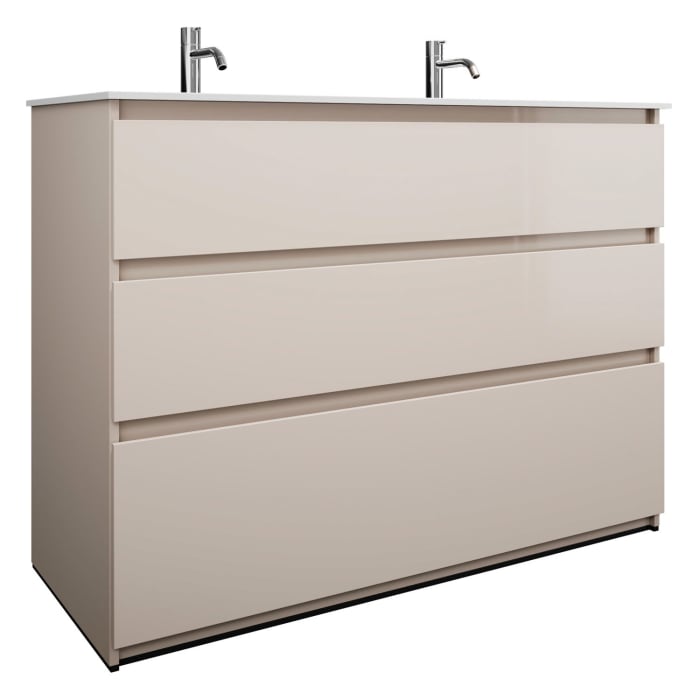 burgbad Lin20 Waschtischunterschrank mit Mineralguss-Doppelwaschtisch 122 cm, 3 Auszüge, links und rechts