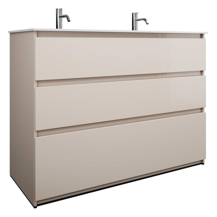 burgbad Lin20 Waschtischunterschrank mit Mineralguss-Doppelwaschtisch 122 cm, 3 Auszüge, links und rechts