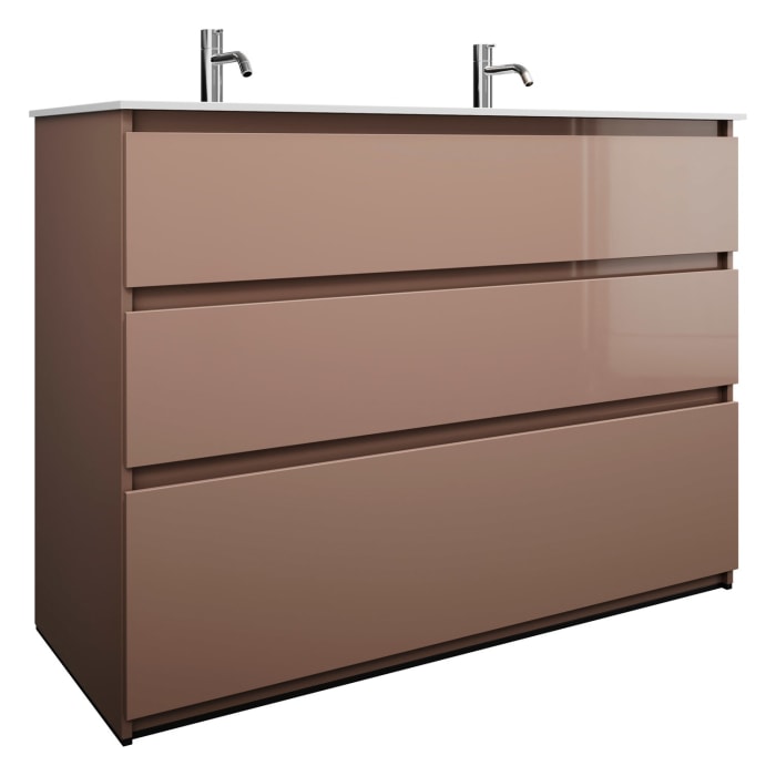 burgbad Lin20 Waschtischunterschrank mit Mineralguss-Doppelwaschtisch 122 cm, 3 Auszüge, links und rechts