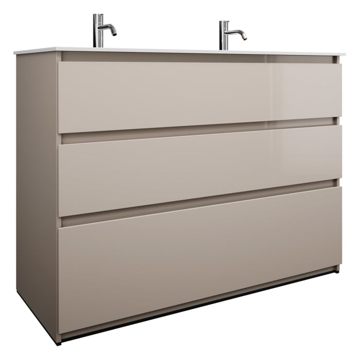 burgbad Lin20 Waschtischunterschrank mit Mineralguss-Doppelwaschtisch 122 cm, 3 Auszüge, links und rechts