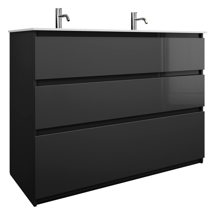 burgbad Lin20 Waschtischunterschrank mit Mineralguss-Doppelwaschtisch 122 cm, 3 Auszüge, links und rechts