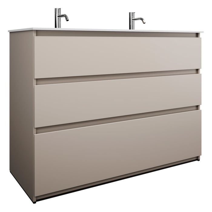 burgbad Lin20 Waschtischunterschrank mit Mineralguss-Doppelwaschtisch 122 cm, 3 Auszüge, links und rechts