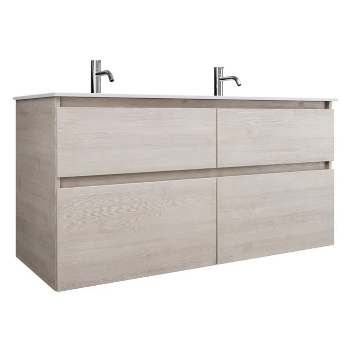 burgbad Lin20 Waschtischunterschrank mit Mineralguss-Doppelwaschtisch 122 cm, 4 Auszüge, links und rechts