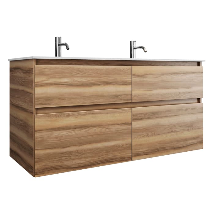 burgbad Lin20 Waschtischunterschrank mit Mineralguss-Doppelwaschtisch 122 cm, 4 Auszüge, links und rechts