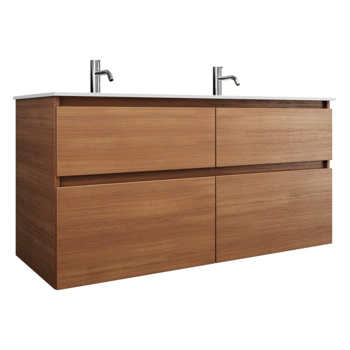 burgbad Lin20 Waschtischunterschrank mit Mineralguss-Doppelwaschtisch 122 cm, 4 Auszüge, links und rechts