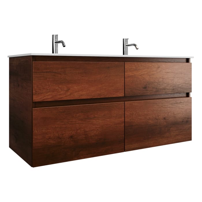 burgbad Lin20 Waschtischunterschrank mit Mineralguss-Doppelwaschtisch 122 cm, 4 Auszüge, links und rechts