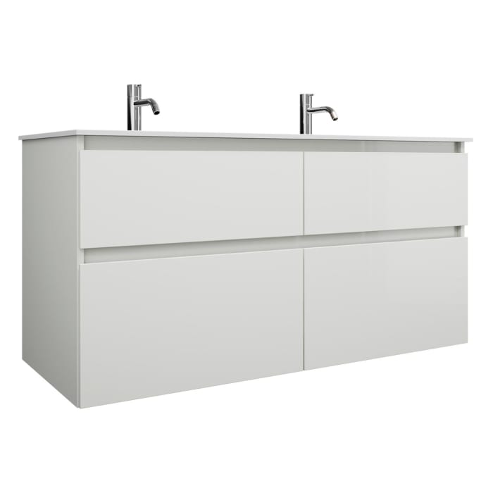 burgbad Lin20 Waschtischunterschrank mit Mineralguss-Doppelwaschtisch 122 cm, 4 Auszüge, links und rechts