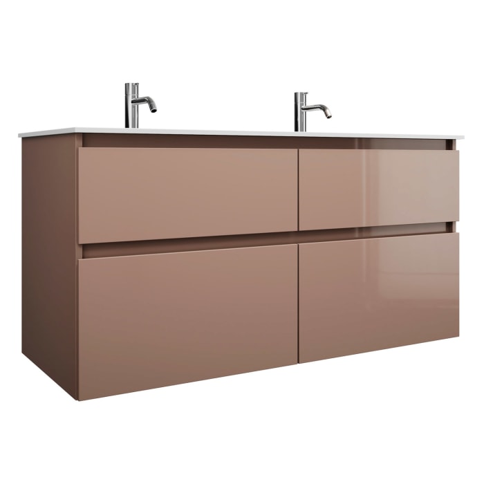 burgbad Lin20 Waschtischunterschrank mit Mineralguss-Doppelwaschtisch 122 cm, 4 Auszüge, links und rechts