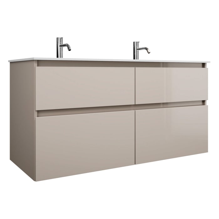 burgbad Lin20 Waschtischunterschrank mit Mineralguss-Doppelwaschtisch 122 cm, 4 Auszüge, links und rechts