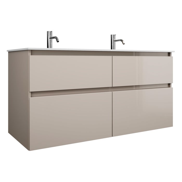 burgbad Lin20 Waschtischunterschrank mit Mineralguss-Doppelwaschtisch 122 cm, 4 Auszüge, links und rechts