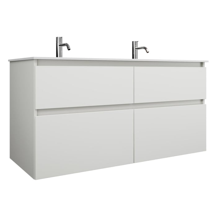 burgbad Lin20 Waschtischunterschrank mit Mineralguss-Doppelwaschtisch 122 cm, 4 Auszüge, links und rechts