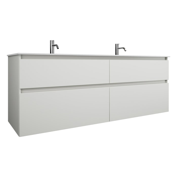 burgbad Lin20 Waschtischunterschrank mit Mineralguss-Doppelwaschtisch 162 cm, 4 Auszüge, links und rechts