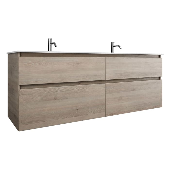 burgbad Lin20 Waschtischunterschrank mit Mineralguss-Doppelwaschtisch 162 cm, 4 Auszüge, links und rechts