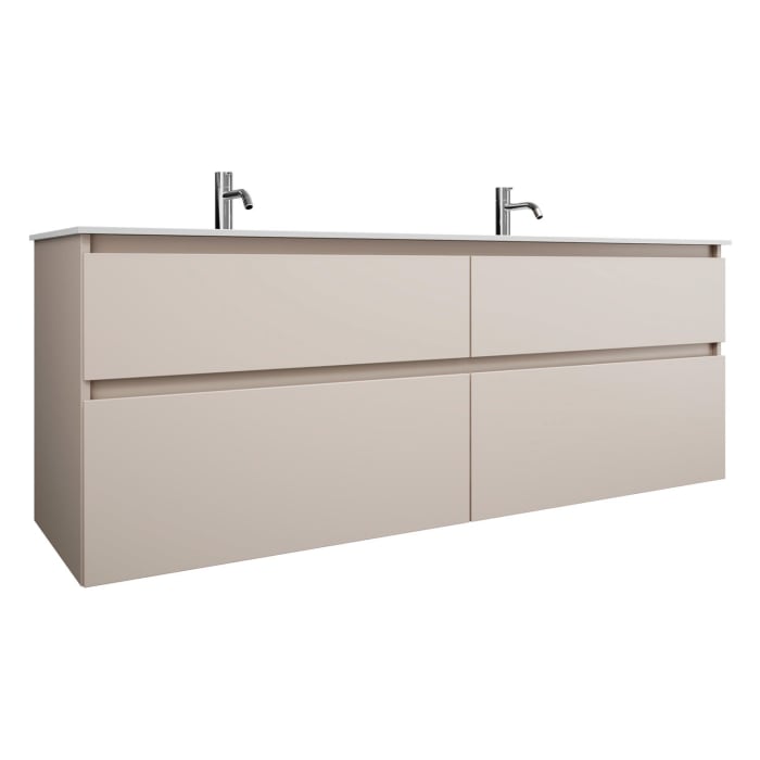 burgbad Lin20 Waschtischunterschrank mit Mineralguss-Doppelwaschtisch 162 cm, 4 Auszüge, links und rechts