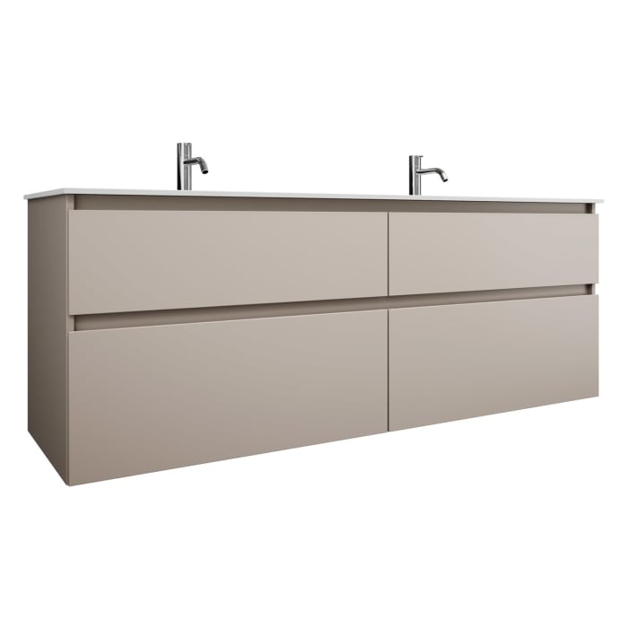 burgbad Lin20 Waschtischunterschrank mit Mineralguss-Doppelwaschtisch 162 cm, 4 Auszüge, links und rechts