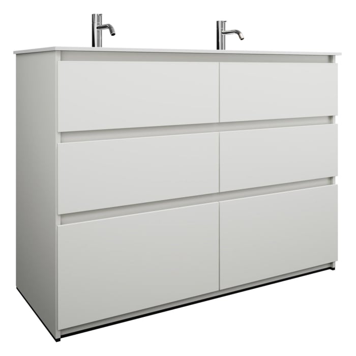 burgbad Lin20 Waschtischunterschrank mit Mineralguss-Doppelwaschtisch 122 cm, 6 Auszüge, links und rechts