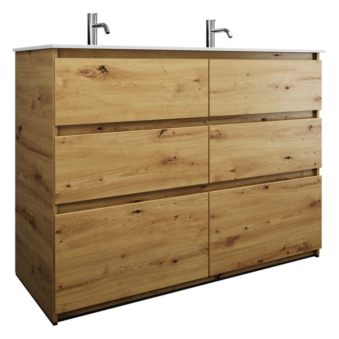 burgbad Lin20 Waschtischunterschrank mit Mineralguss-Doppelwaschtisch 122 cm, 6 Auszüge, links und rechts