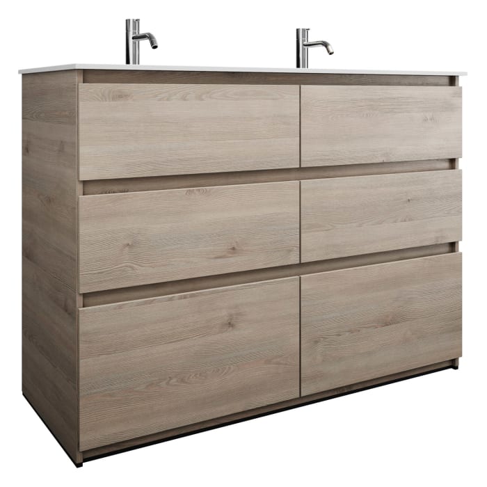 burgbad Lin20 Waschtischunterschrank mit Mineralguss-Doppelwaschtisch 122 cm, 6 Auszüge, links und rechts