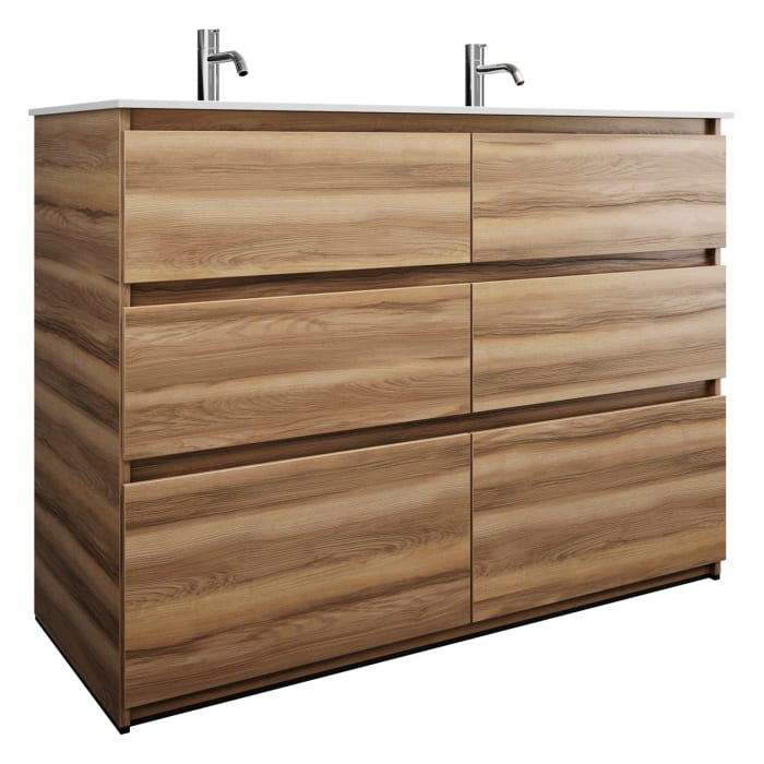 burgbad Lin20 Waschtischunterschrank mit Mineralguss-Doppelwaschtisch 122 cm, 6 Auszüge, links und rechts