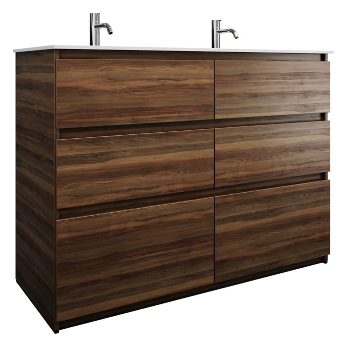 burgbad Lin20 Waschtischunterschrank mit Mineralguss-Doppelwaschtisch 122 cm, 6 Auszüge, links und rechts