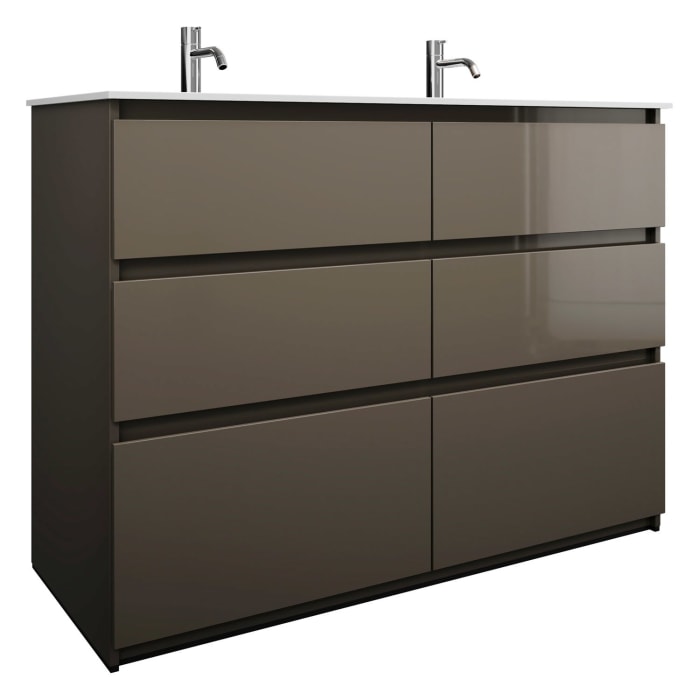 burgbad Lin20 Waschtischunterschrank mit Mineralguss-Doppelwaschtisch 122 cm, 6 Auszüge, links und rechts