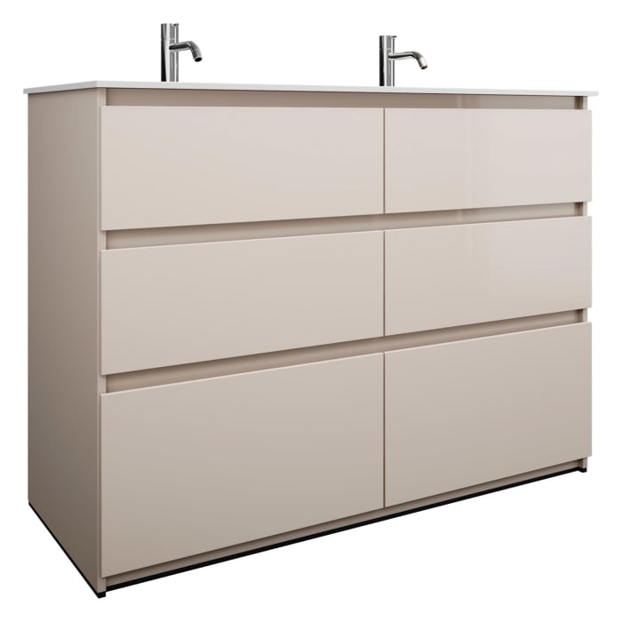 burgbad Lin20 Waschtischunterschrank mit Mineralguss-Doppelwaschtisch 122 cm, 6 Auszüge, links und rechts