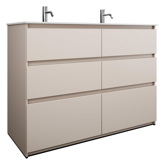 burgbad Lin20 Waschtischunterschrank mit Mineralguss-Doppelwaschtisch 122 cm, 6 Auszüge, links und rechts