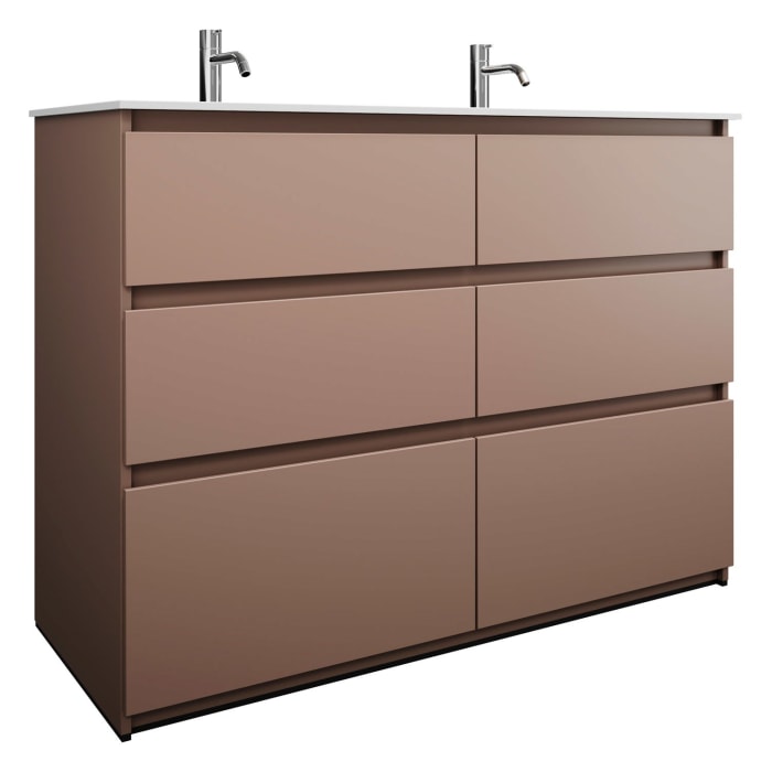 burgbad Lin20 Waschtischunterschrank mit Mineralguss-Doppelwaschtisch 122 cm, 6 Auszüge, links und rechts