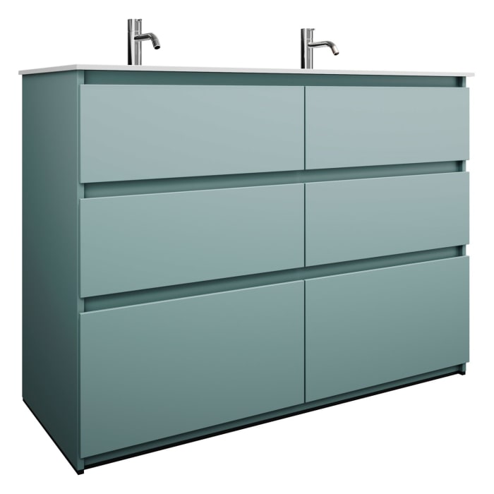 burgbad Lin20 Waschtischunterschrank mit Mineralguss-Doppelwaschtisch 122 cm, 6 Auszüge, links und rechts