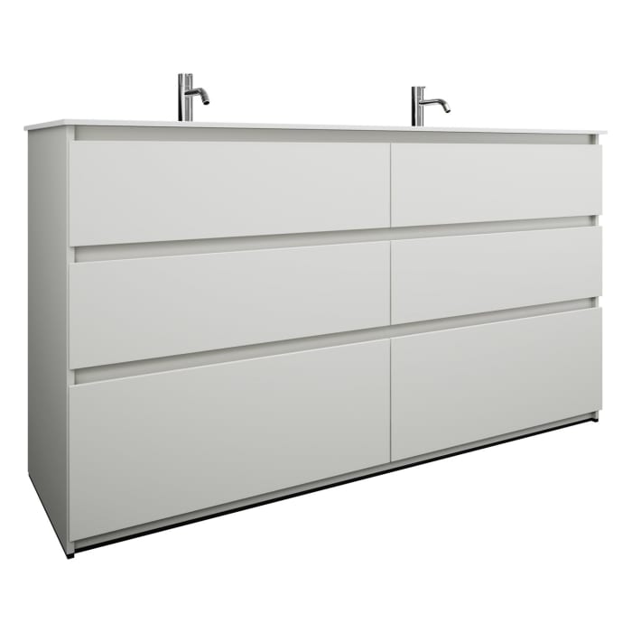 burgbad Lin20 Waschtischunterschrank mit Mineralguss-Doppelwaschtisch 162 cm, 6 Auszüge, links und rechts