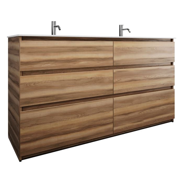 burgbad Lin20 Waschtischunterschrank mit Mineralguss-Doppelwaschtisch 162 cm, 6 Auszüge, links und rechts