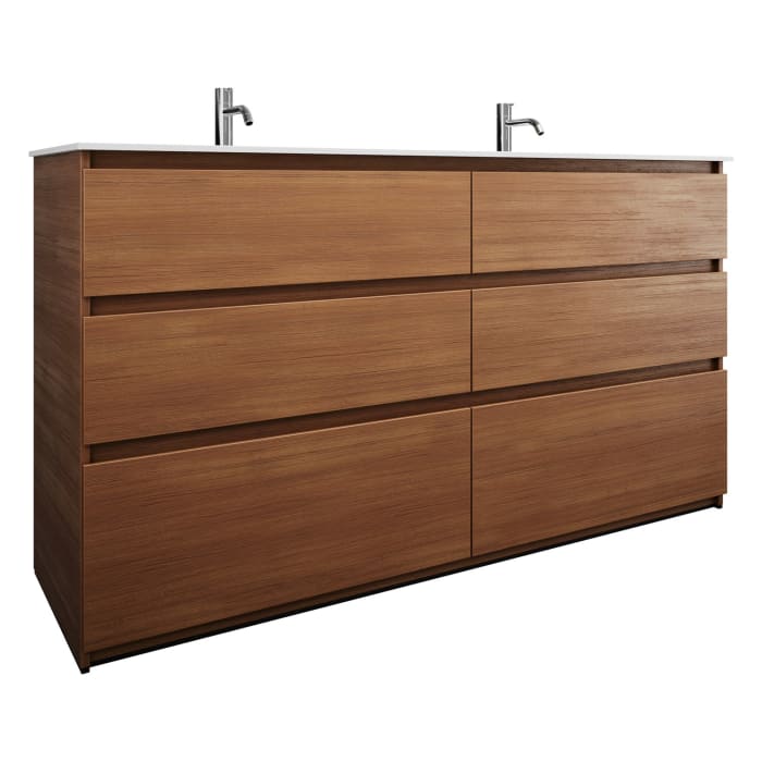 burgbad Lin20 Waschtischunterschrank mit Mineralguss-Doppelwaschtisch 162 cm, 6 Auszüge, links und rechts